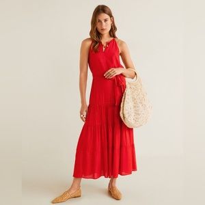 Women’s MNG Suit by Mango red and gold maxi halter dress size US 2